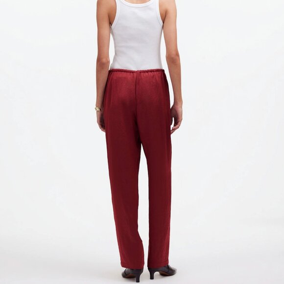 Madewell Pintucked Slim Pull-On Pants in Satin Women’s L Claret Color NWT $98 - Picture 2 of 11